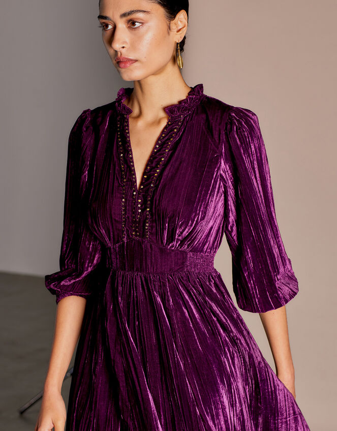 East Crinkle Velvet Dress, Purple (RASPBERRY), large