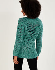 Melange Basket Stitch Jumper with Recycled Polyester , Green (GREEN), large