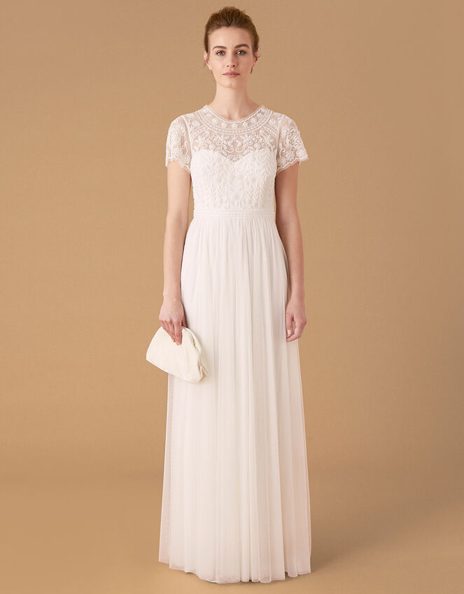 Olive Floral Embellished Tulle Bridal Dress, Ivory (IVORY), large