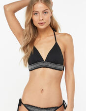Sarina Shirred Triangle Bikini Top, Black (BLACK), large