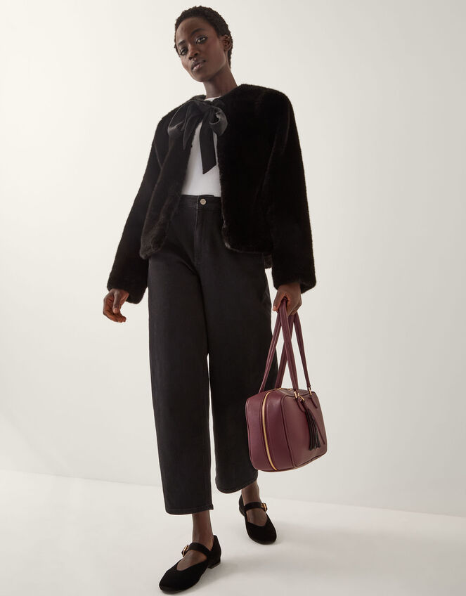 Farah Bow Faux Fur Jacket, Black (BLACK), large