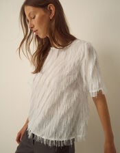 Fadia Short Sleeve Fringe Top, Ivory (IVORY), large
