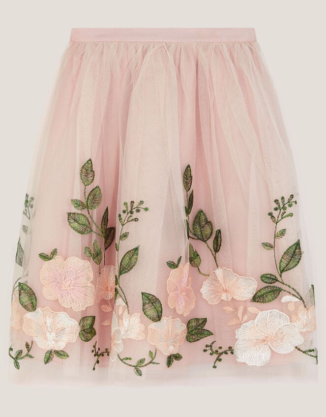 Olene Floral Embroidered Tulle Skirt, Orange (PEACH), large