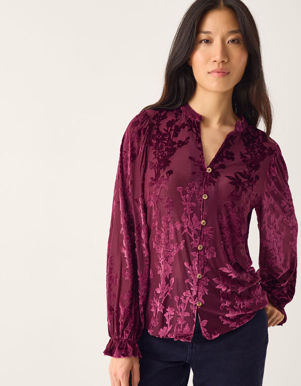 Denva Devor&eacute; V-Neck Blouse, Red (BERRY), large