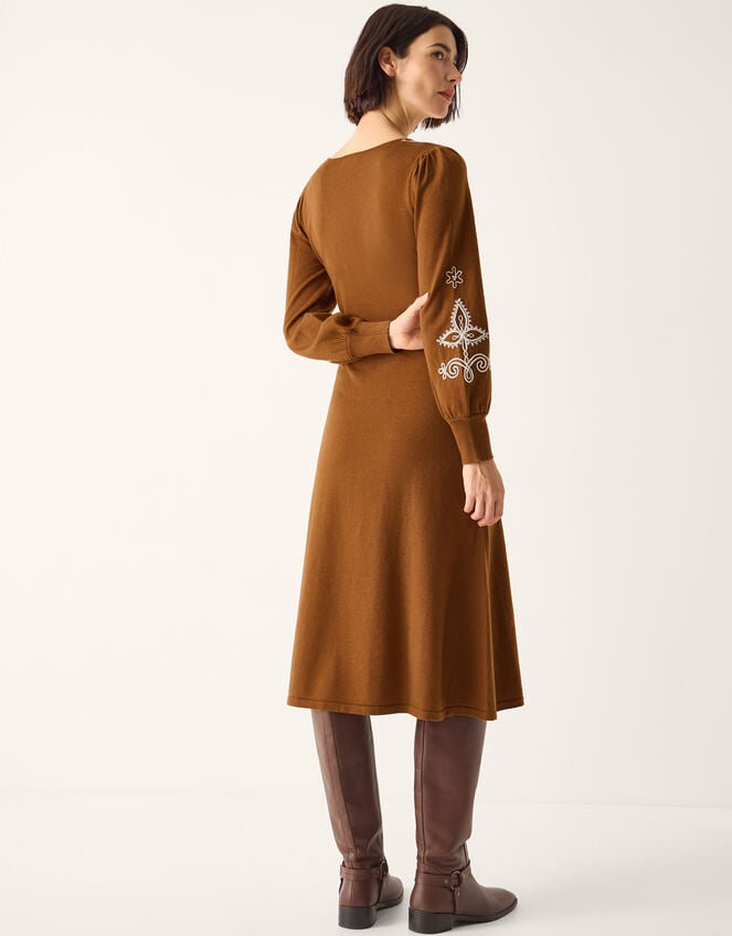 Cleo V-Neck Embroidered Knit Midi Dress Orange