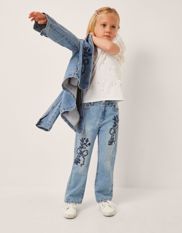 Bow Embroidered Jeans, Blue (BLUE), large