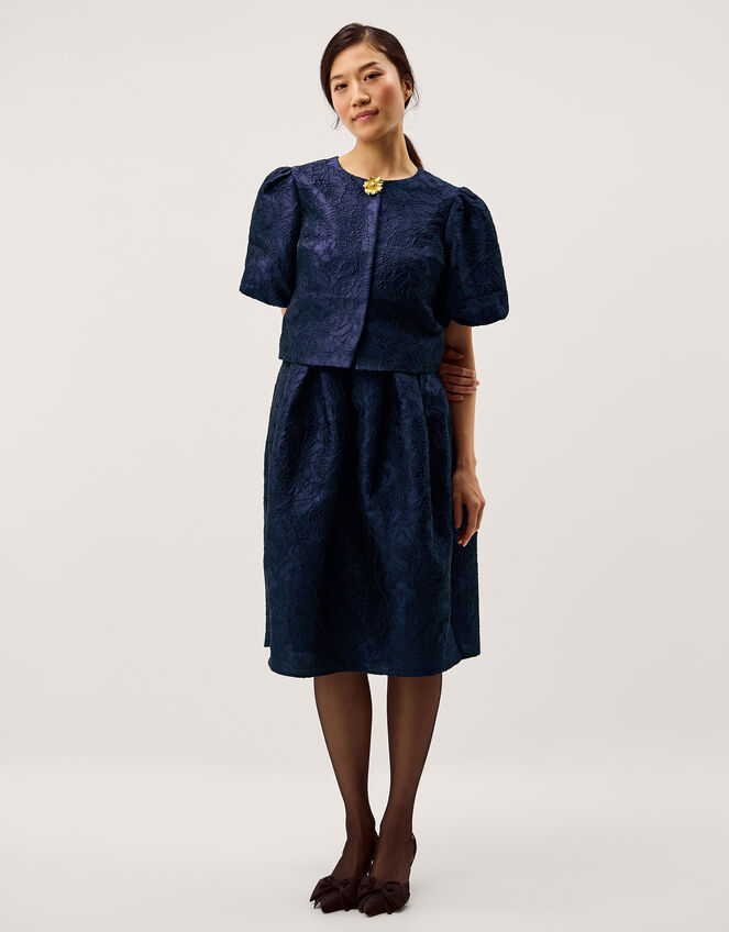 Juliana Floral Jacquard Puff Sleeve Jacket, Blue (NAVY), large