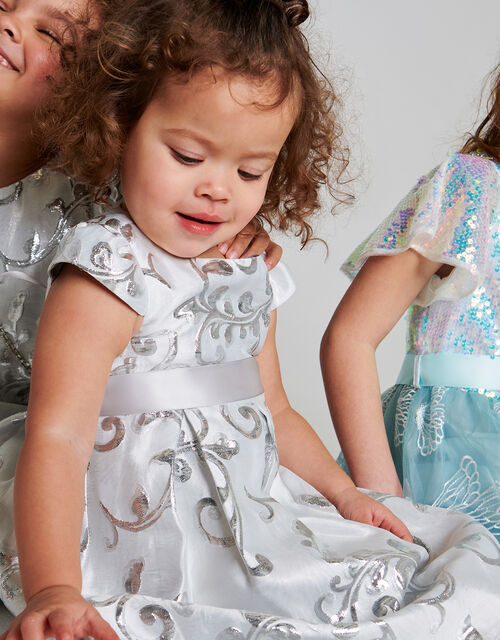 Baby Mira Jacquard Dress, Silver (SILVER), large