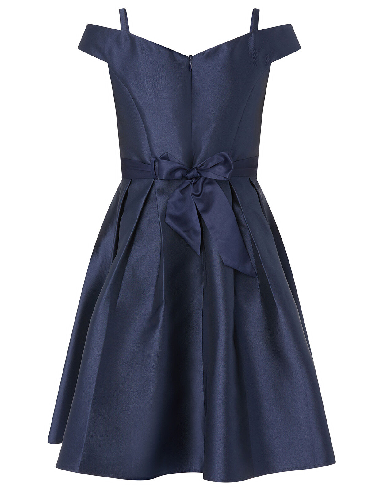 Duchess Twill Bardot Prom Dress Blue