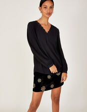 Emma Lace Trim Blouse in LENZING™ ECOVERO™, Black (BLACK), large