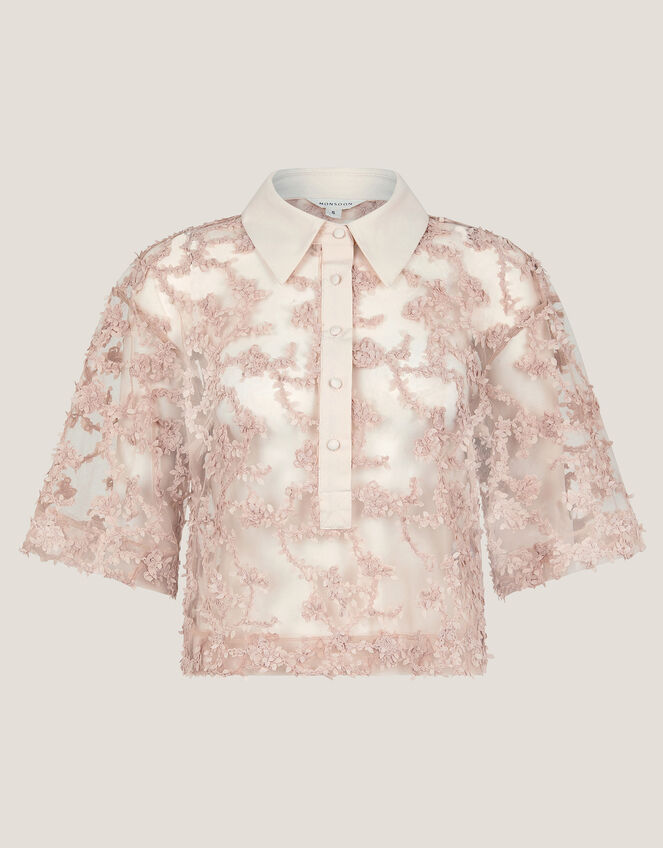 Alanna Sheer Appliqué Shirt, Nude (NUDE), large