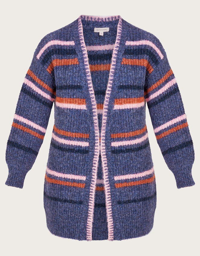 Casual Stripe Cardigan with Recycled Polyester, Blue (BLUE), large