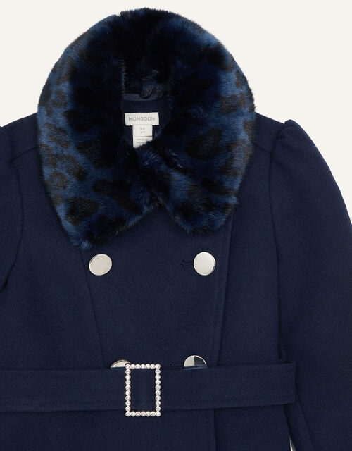 Buckle Belted Coat, Blue (NAVY), large