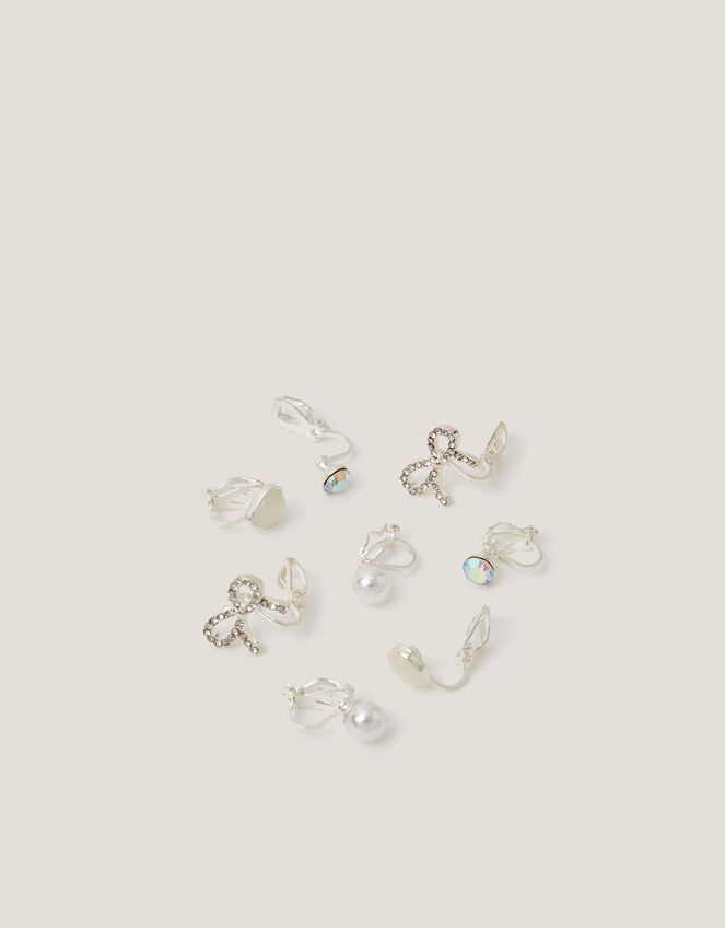 4-Pack Bow & Pearl Clip On Earrings, , large