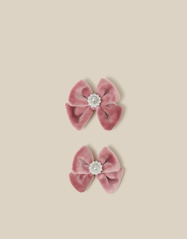 2-Pack Velour Bow Hair Clips, , large
