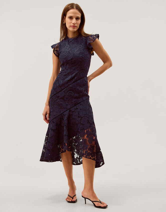 Gina Floral Lace Midi Dress Blue