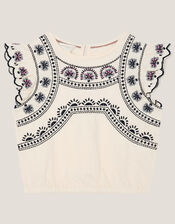 Embroidered Frill T-Shirt, Ivory (IVORY), large