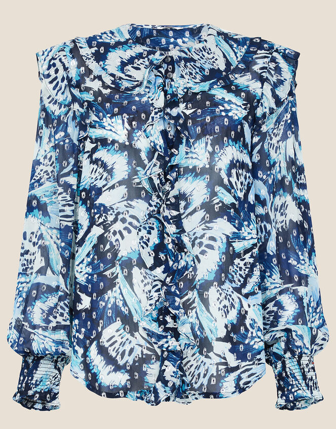 Briony Shimmer Butterfly Blouse, Blue (NAVY), large