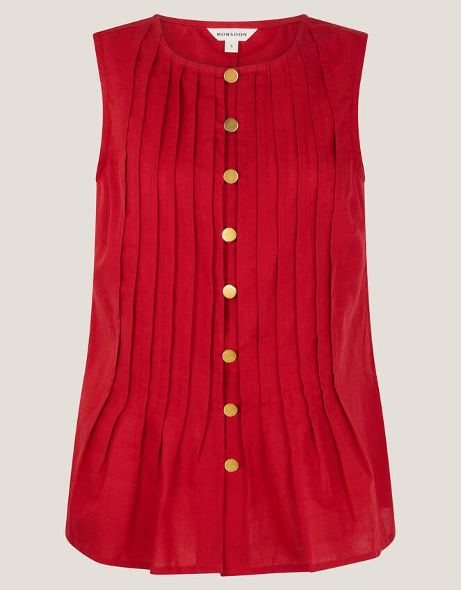 Monica Linen Blend Pleated Top, Red (RED), large