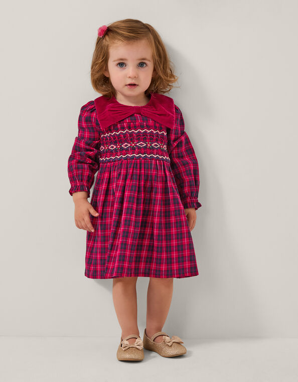Baby Tartan Smock Dress, Red (RED), large