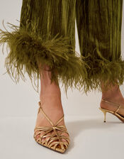 Olivia Feather Cuff Velvet Trousers, Green (OLIVE), large