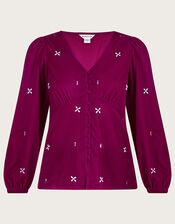 Carola Embellished Velvet Blouse, Pink (PINK), large