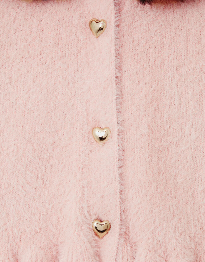 Monsoon x Queens of Archive Francoise Leopard Print Faux Fur Collar Cardigan​, Pink (PINK), large