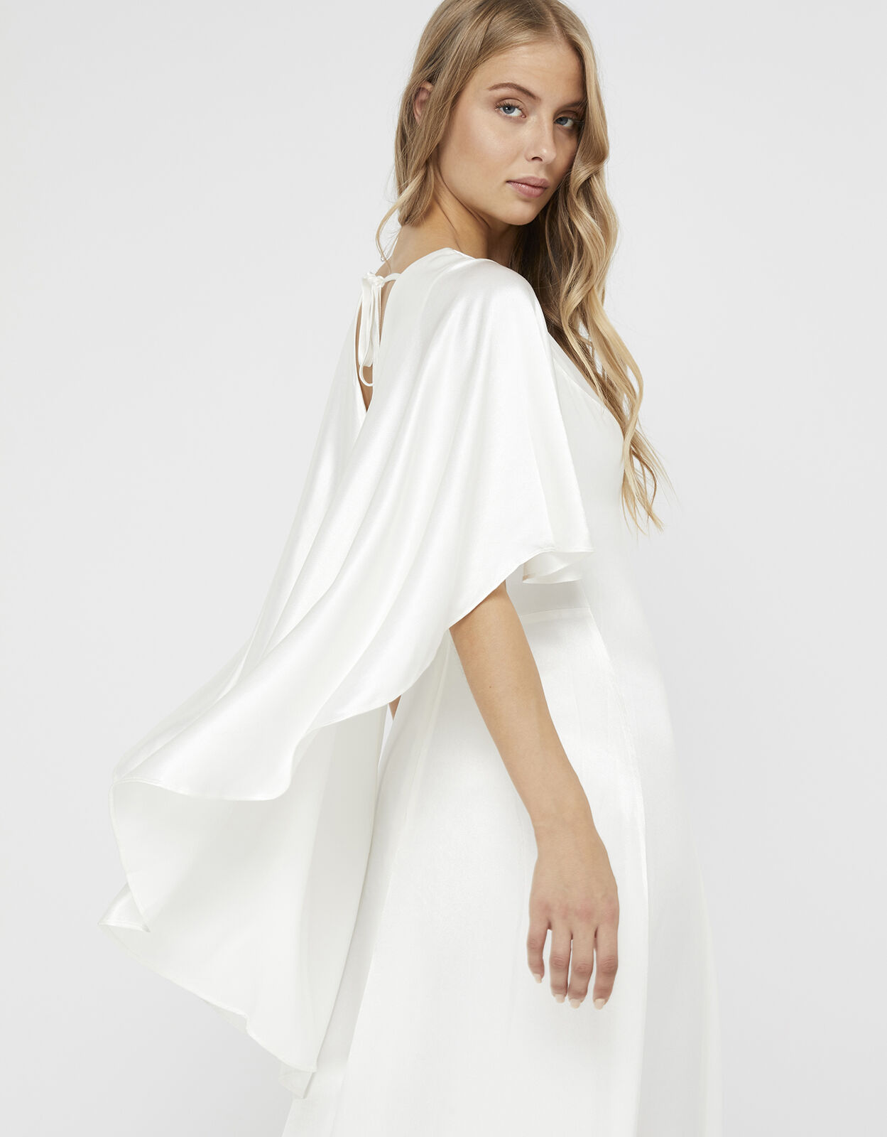 Vera Bridal Satin Cape Maxi Dress Ivory