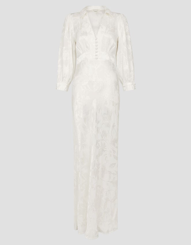 Grace Long Sleeve Satin Shirt Wedding Dress, Ivory (IVORY), large