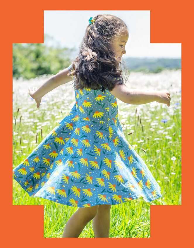 Frugi Floral Skater Dress, Blue (BLUE), large