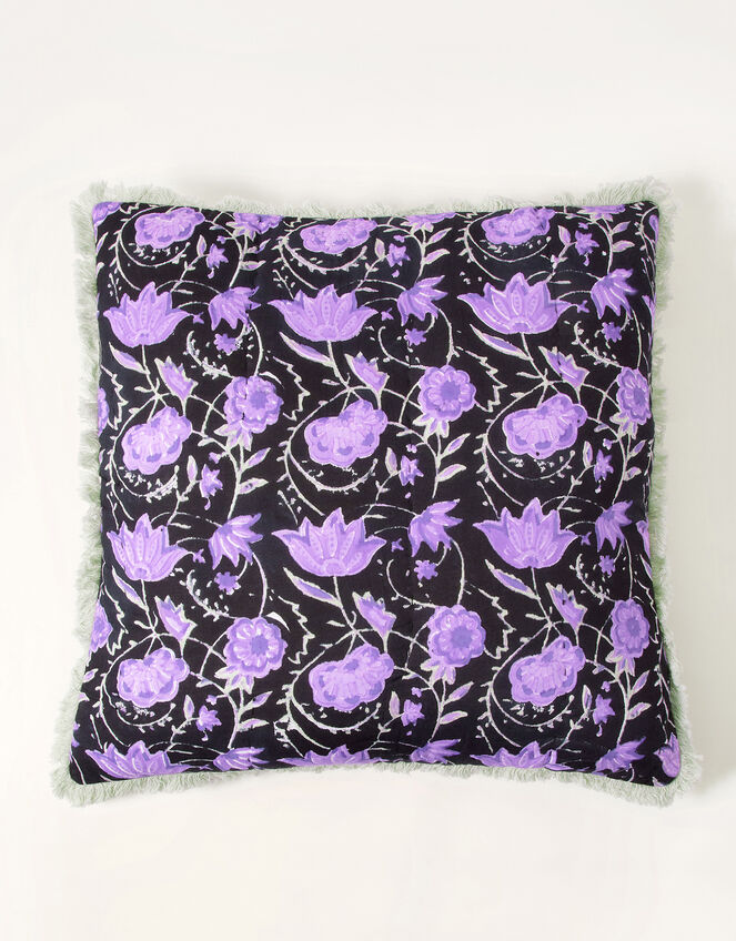 Woodblock Print Fringe Cushion, , large