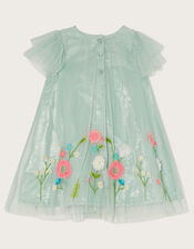 Baby Ruffle Front Embroidered Mesh Dress, Green (GREEN), large