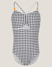 Gingham Cut Out Swimsuit, Black (BLACK), large