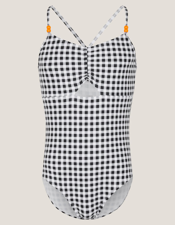 Gingham Cut Out Swimsuit, Black (BLACK), large