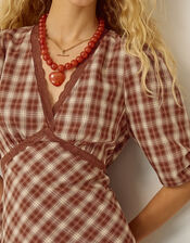 Frankie Check Print Midi Dress, Brown (BROWN), large
