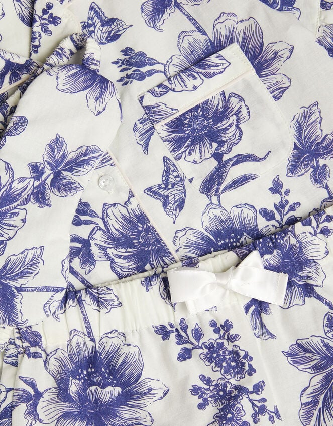 Floral Print Pyjamas & Sleep Mask Set, Blue (BLUE), large