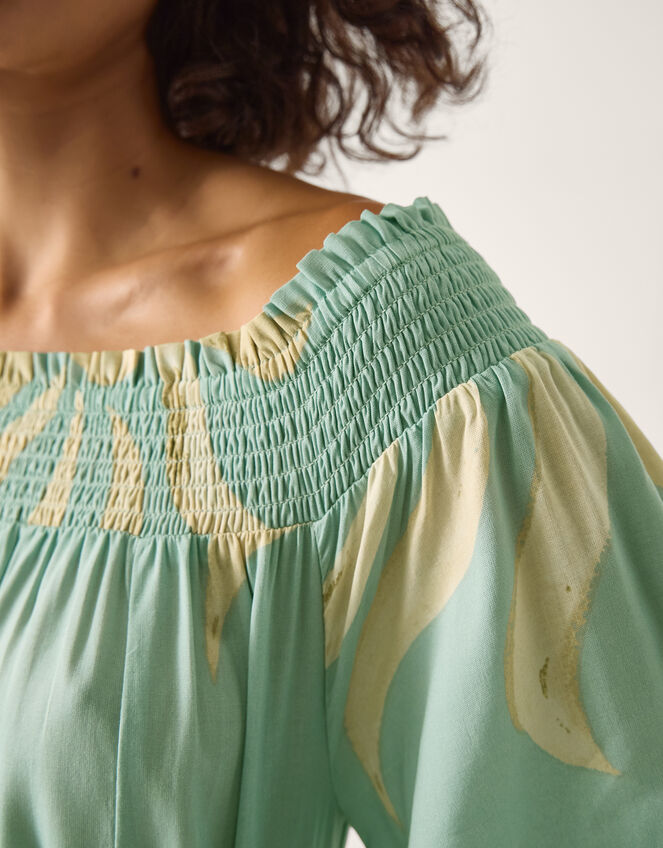 Tashie Sun Print Bardot Midi Dress Blue