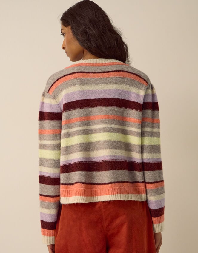 Sienna Stripe Crew Neck Cardigan, Mink (MINK), large