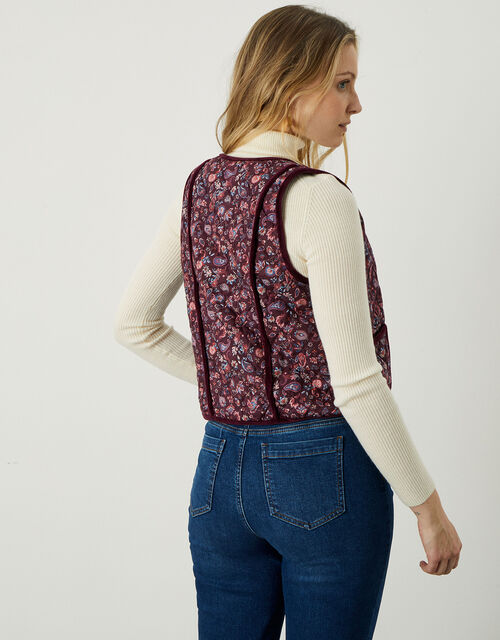 Paisley Print Quilted Waistcoat with Sustainable Cotton, Red (BURGUNDY), large