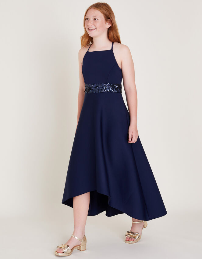 Sequin Scuba Prom Dress, Blue (NAVY), large
