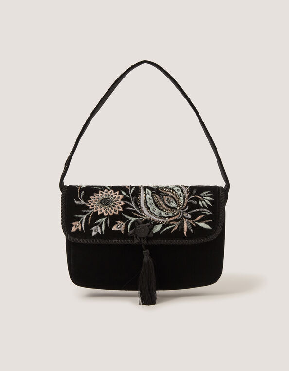 Osha Embroidered Velvet Shoulder Bag, , large