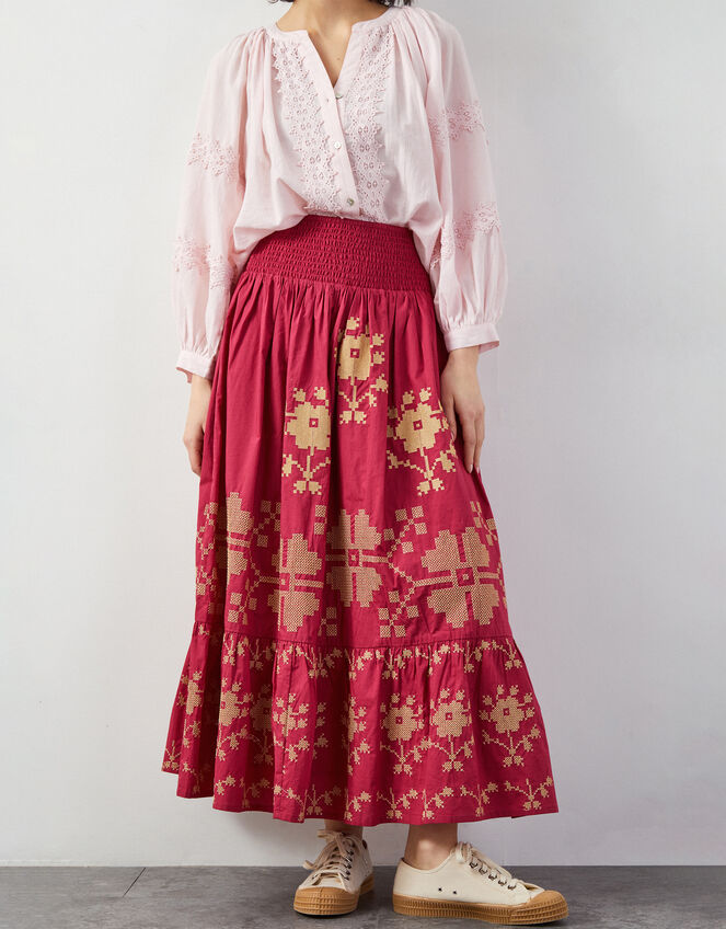 East Diya Embroidered Maxi Skirt, Pink (PINK), large