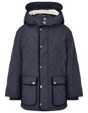 Quilted Coat with Hood, Blue (NAVY), large