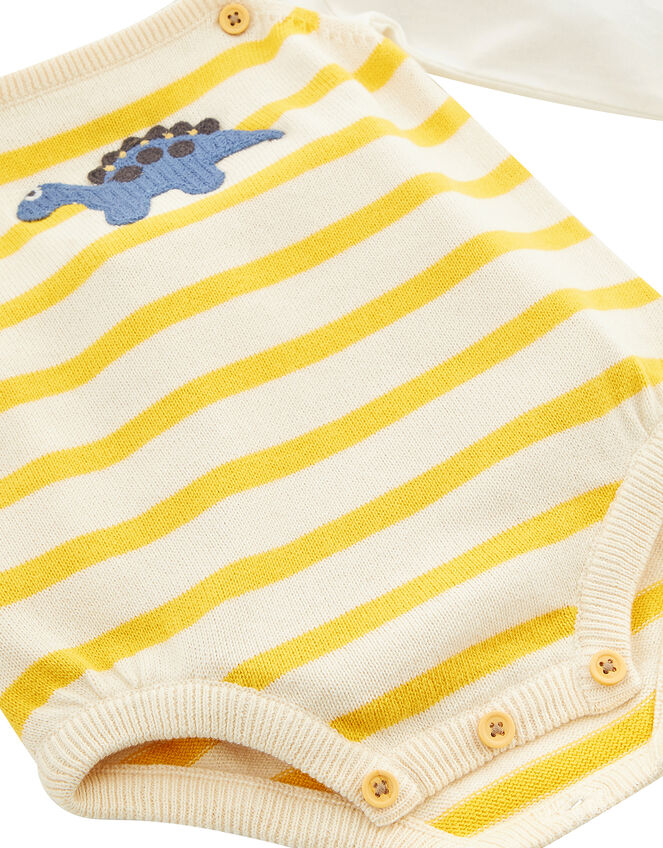 Newborn Baby Dinosaur Knitted Romper Set, Yellow (MUSTARD), large