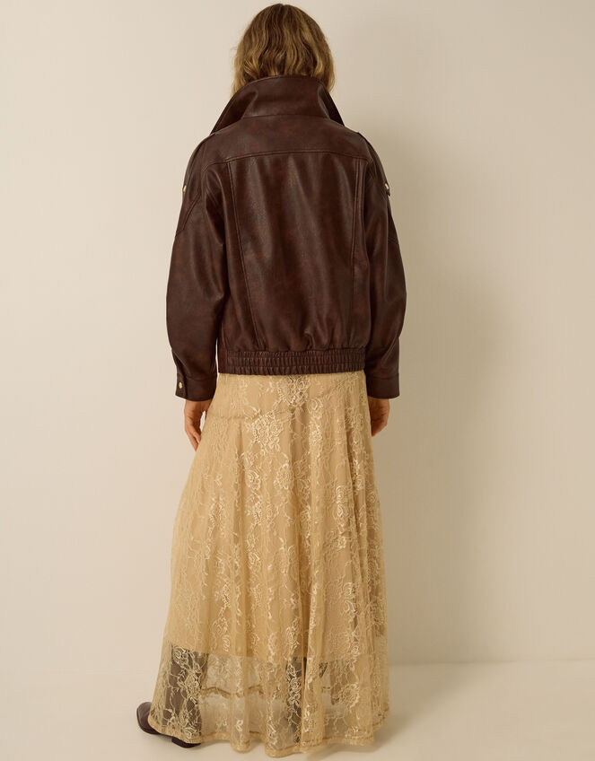 Grace Faux Leather Bomber Jacket, Brown (CHOCOLATE), large