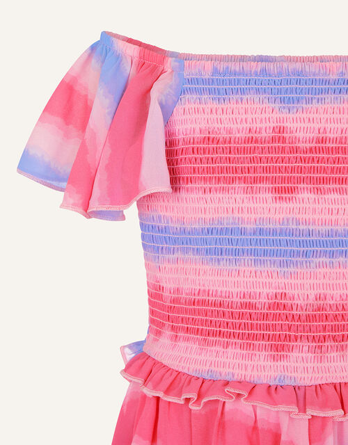 Tie Dye Shirred Dress Pink