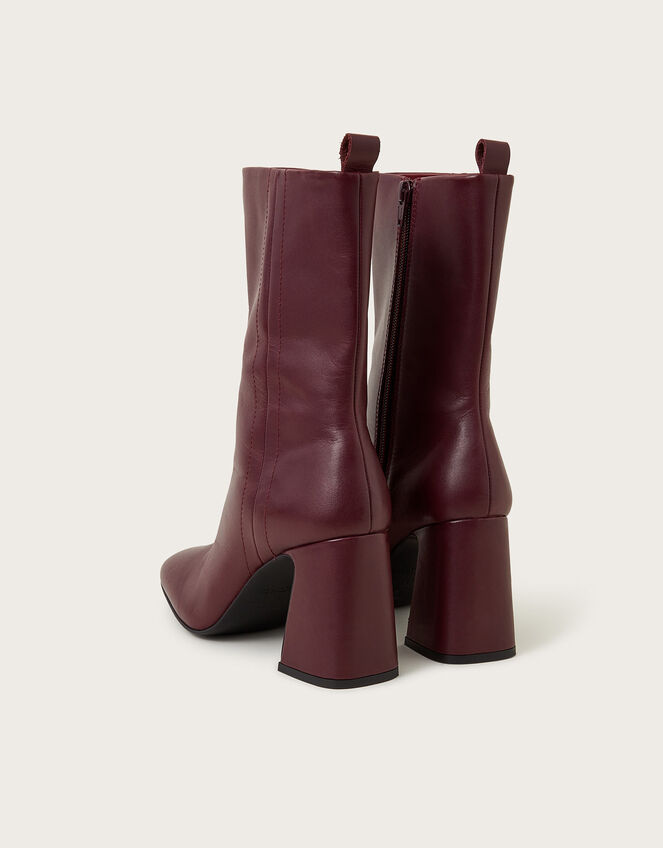 Orla Leather Heeled Boots, Red (BURGUNDY), large
