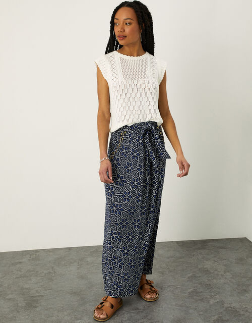 Geometric Print Jersey Maxi Skirt, Blue (BLUE), large