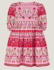 Heart Embroidered Floral Print Dress, Pink (PINK), large