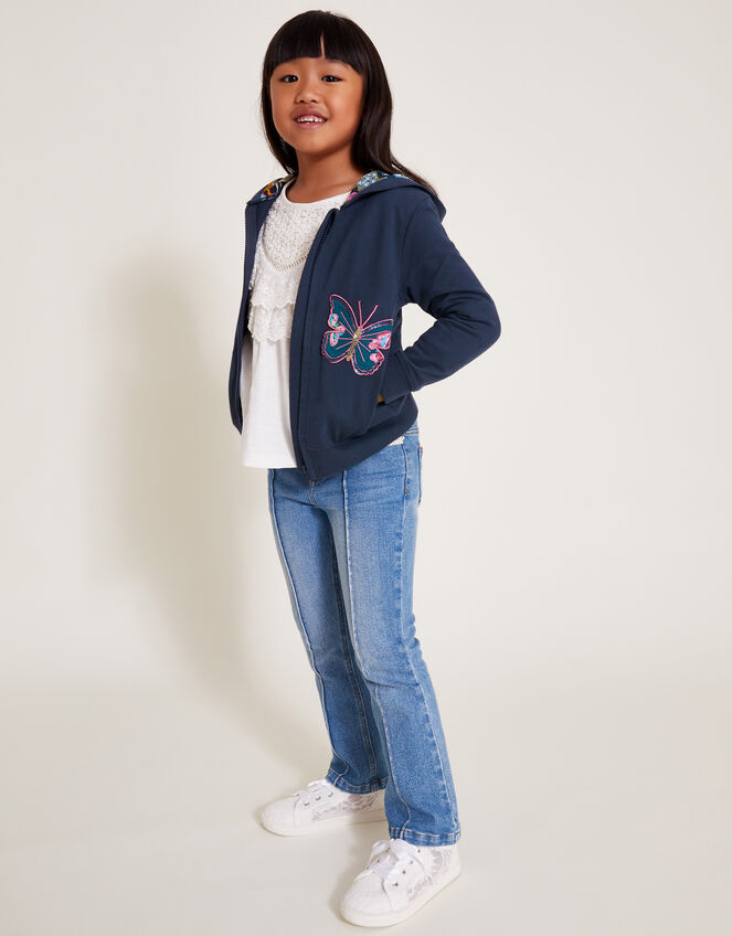 Embroidered Zip-Up Hoodie, Blue (NAVY), large